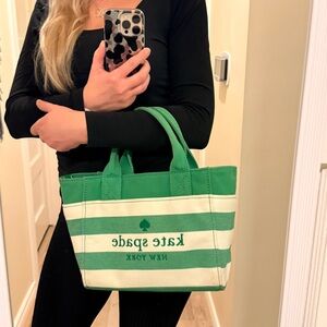 kate spade Green and White Striped Canvas Tote
